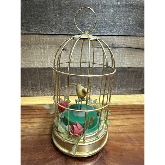 Vintage MCM Bird Cage Automation Music Box Yellow Bird Works - Picture 4 of 8